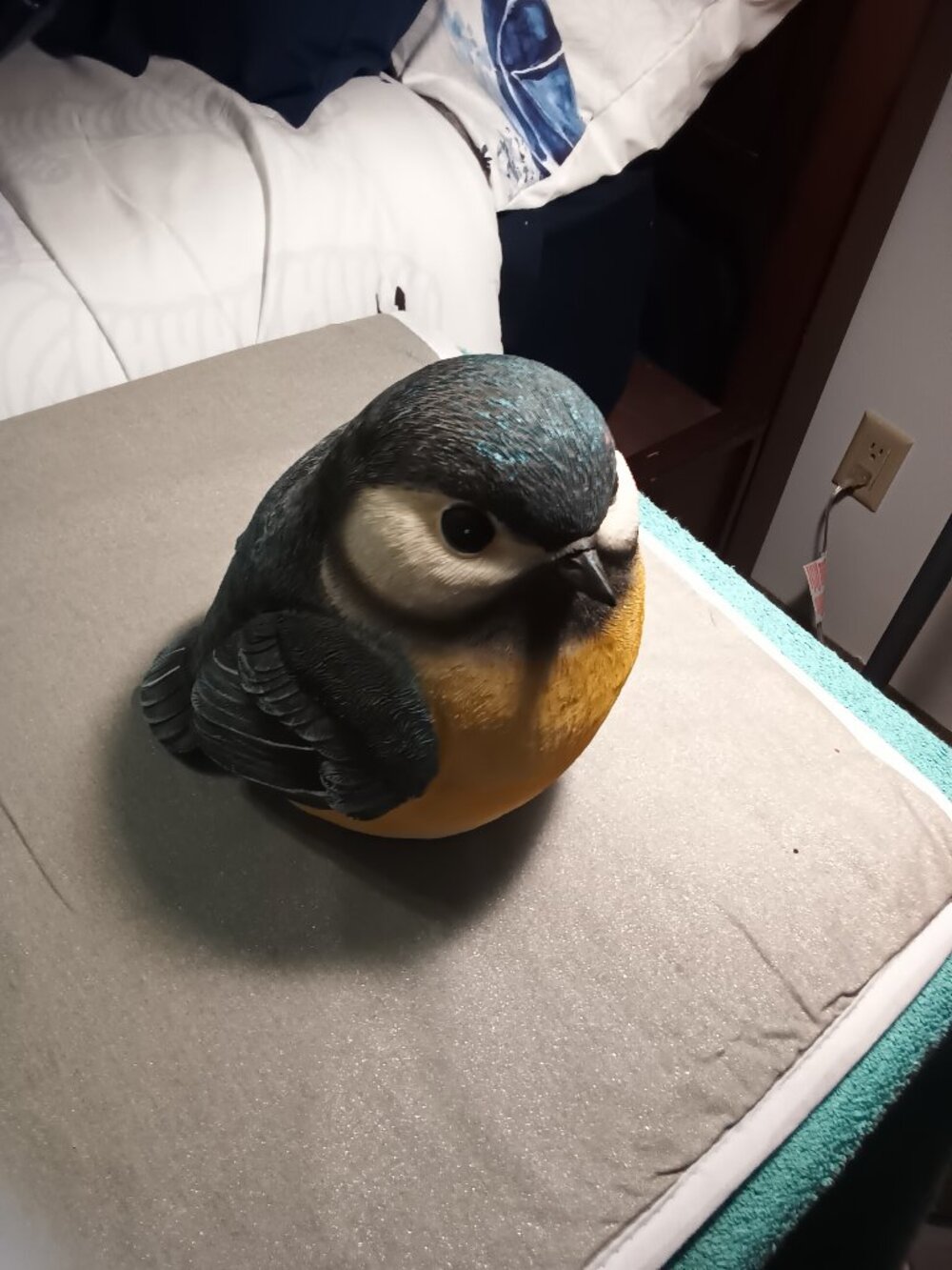 Hand-Painted Resin Bird Figurine in Blue and Yellow